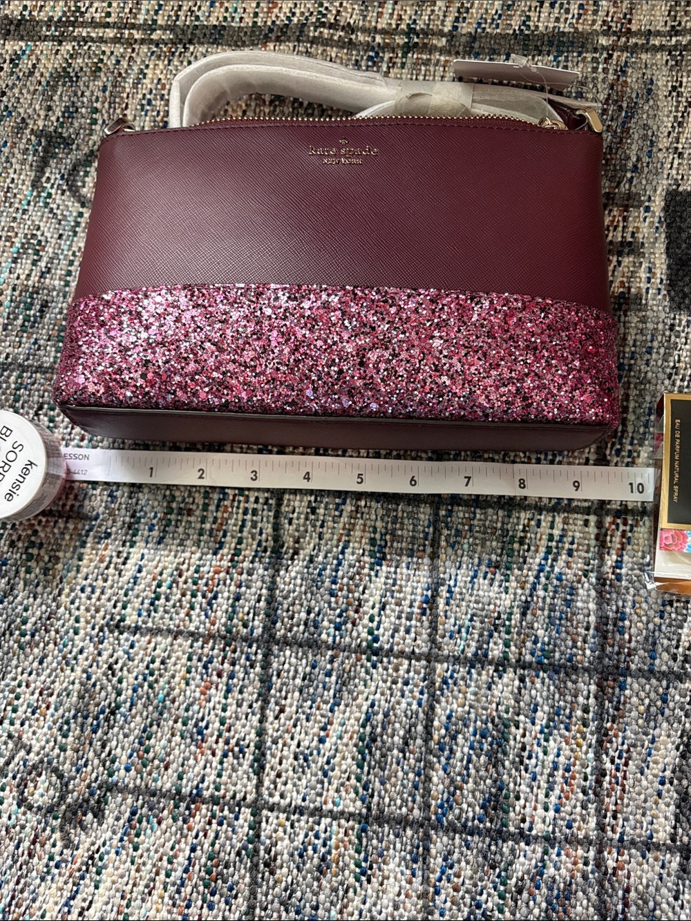 NWT Kate Spade Burgundy and Pink Glitter Clutch